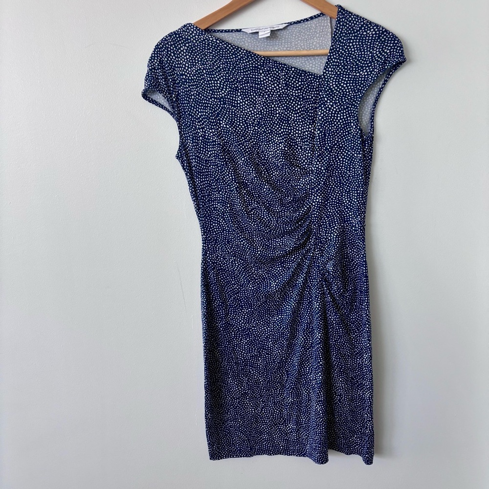 Diane von Furstenberg 100% silk navy polka dot dress